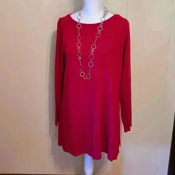Eileen Fisher Pink Stretch Jersey Slit Side Tunic in Size Petite Large. - Picture 1 of 12